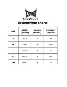 tapout size chart