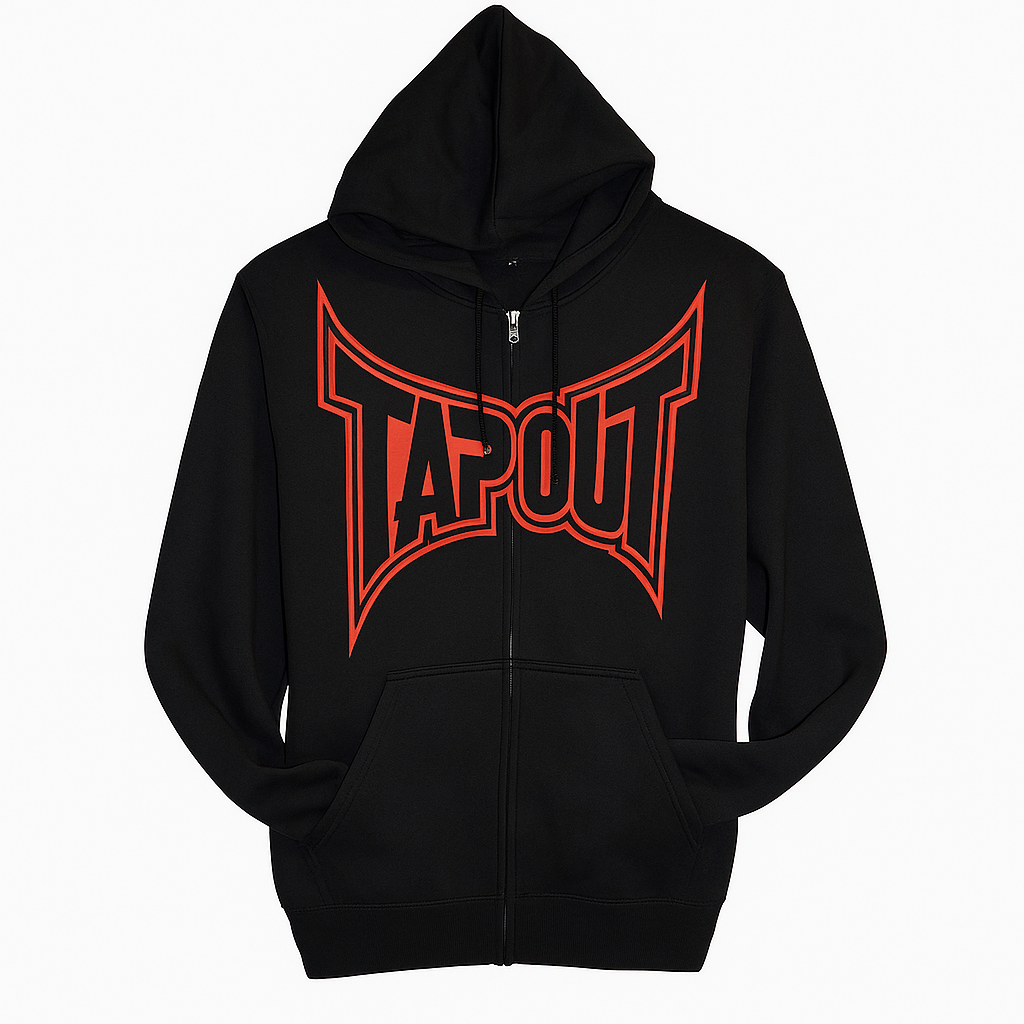 Tapout Red Logo Mens Hoodie Front View Tapout - Classic Red Logo Mens Zip-Up Hoodie