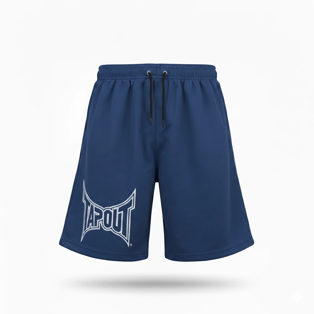 Y2K Mens Tap Out Shorts Front View Y2K mens Tap out shorts front view with MMA style design