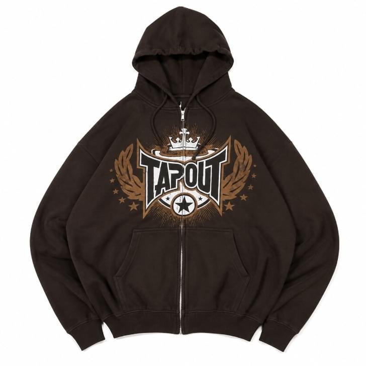 Tapout hoodie in brown, front view, USA streetwear fashion